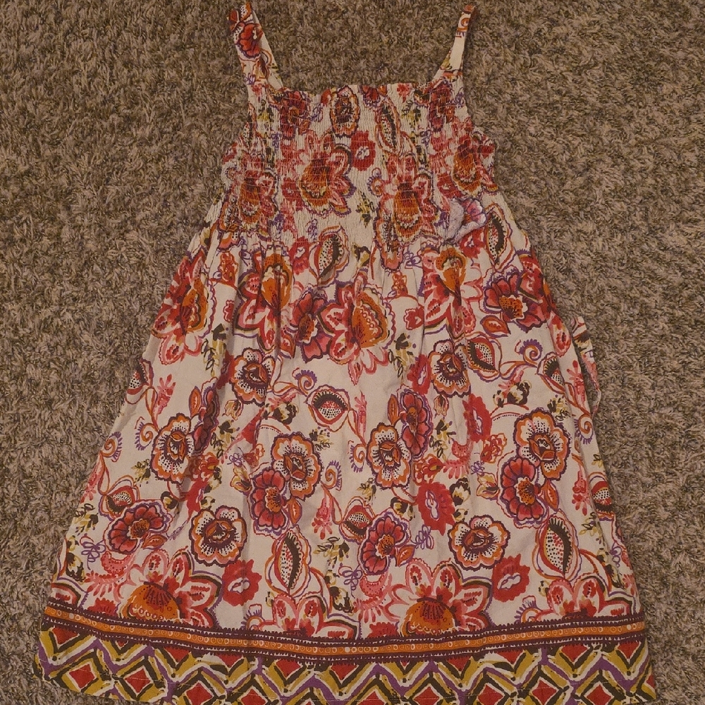 Vibrant Floral Kids Dress - Red and Orange